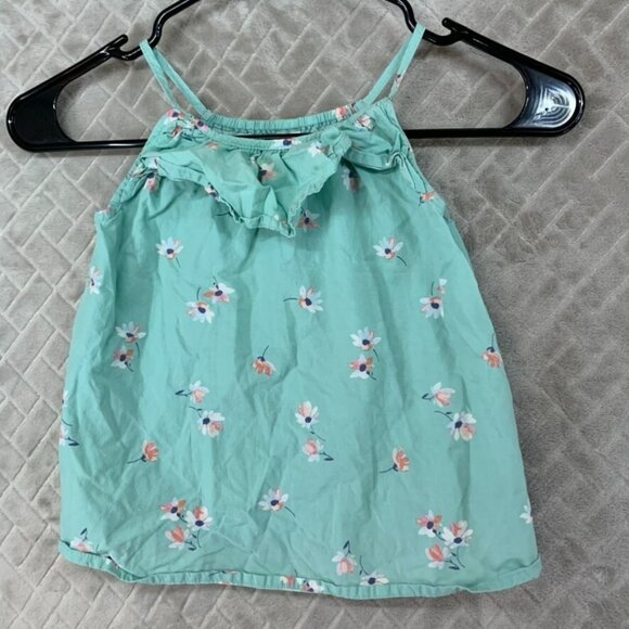 Oshkosh B'gosh Girls 6 Tank Top Turquoise Green Floral Ruffle A Line - Picture 1 of 5